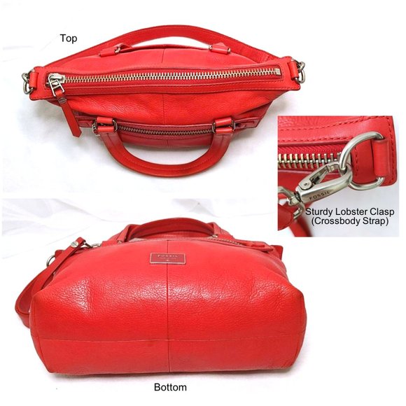FOSSIL Issue No. 1954 Orange Red Cow Hide Leather Crossbody Satchel Shoulder Bag - Picture 6 of 13